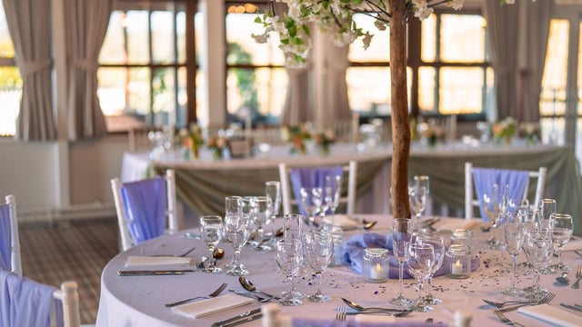 Wedding Open Day Table set up in purple and white 