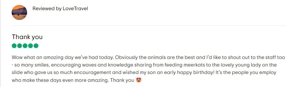 Customer Testimonial for Visit to Woburn Safari Park