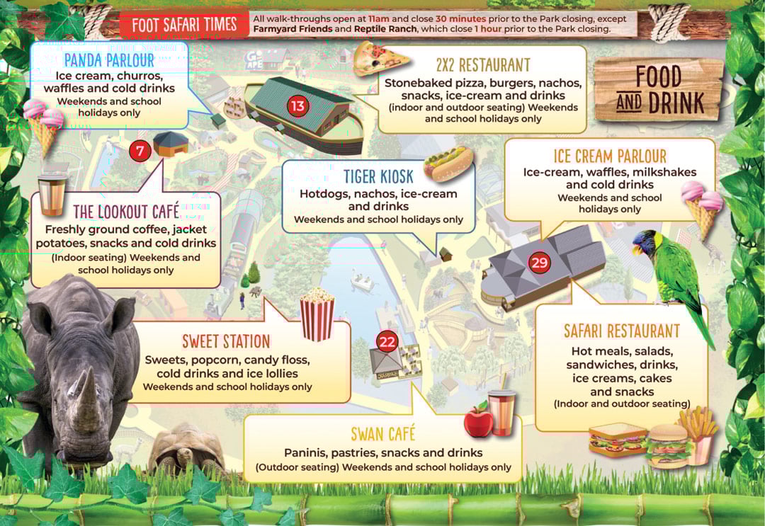 Map of catering outlets in the Foot Safari at Woburn Safari Park